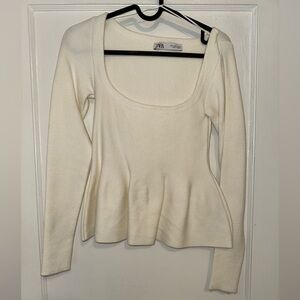 Ivory long sleeve peplum top, Zara, size small.